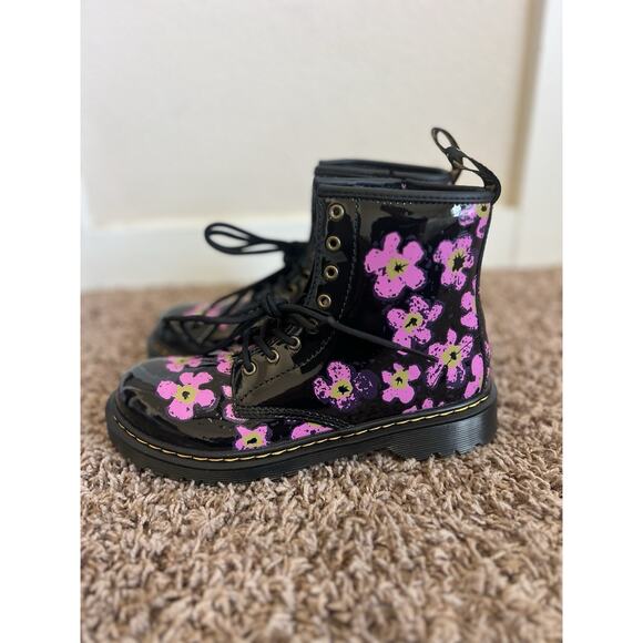 Dr Martens JUNIOR 1460 PANSY PATENT LEATHER LACE UP BOOTS Sz 5 L - Picture 4 of 9